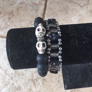 Set of skull bracelets.